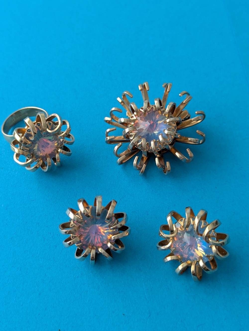 Vintage 1969 Signed Sarah Coventry "Mystic Blue" Brooch Earrings & Ring!